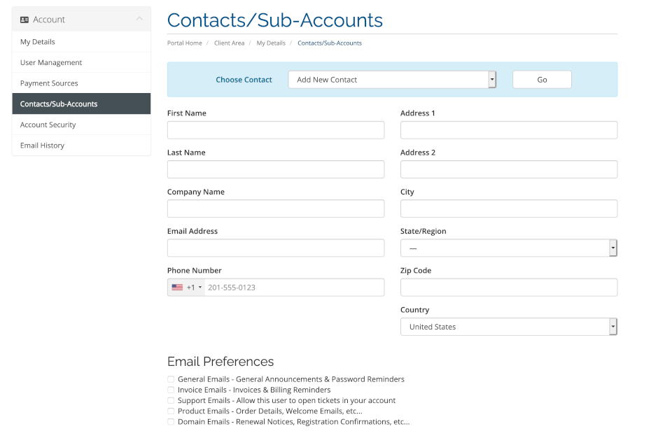 Add a new contact to your Account