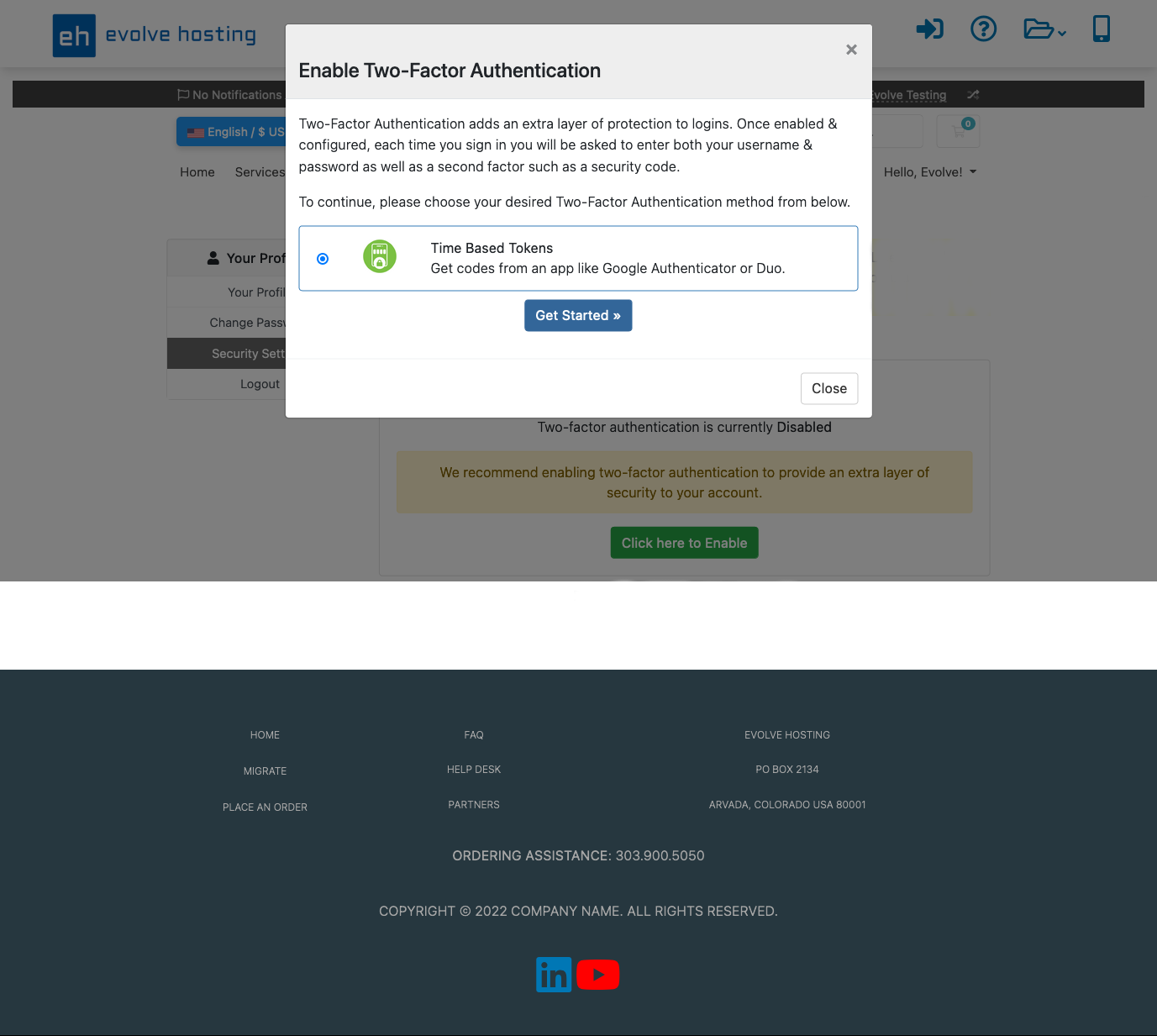 Enable Two Factor Authentication (2FA)
