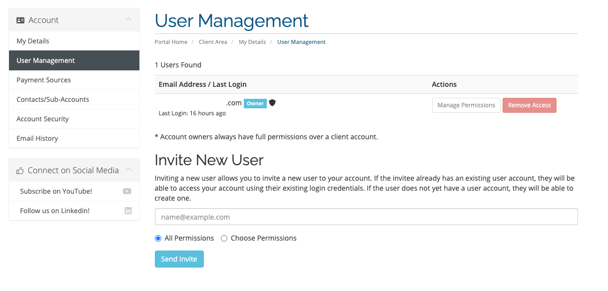 Invite a New User & Grant Full Account Access