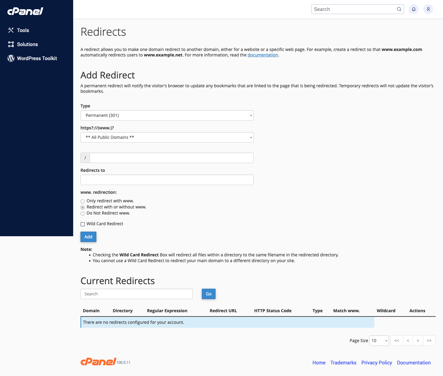 cPanel Redirects