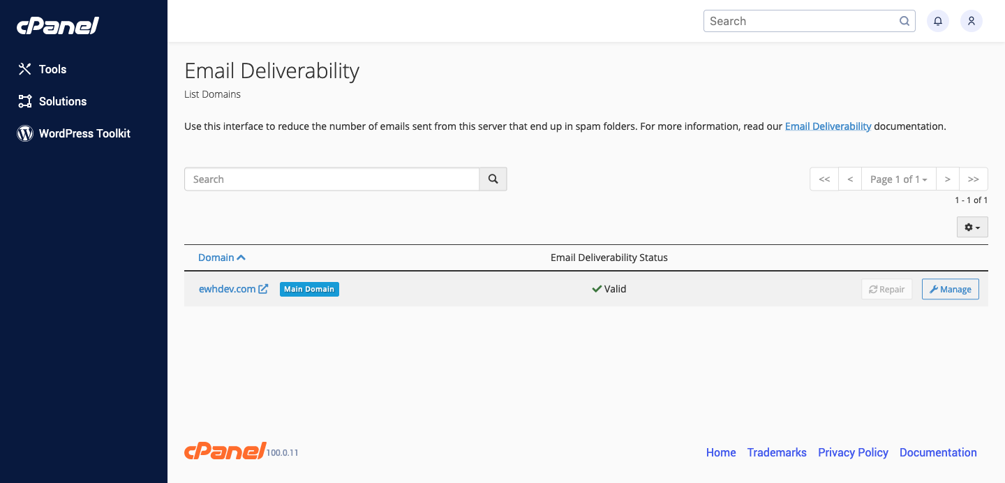 cPanel Email Deliverability Section