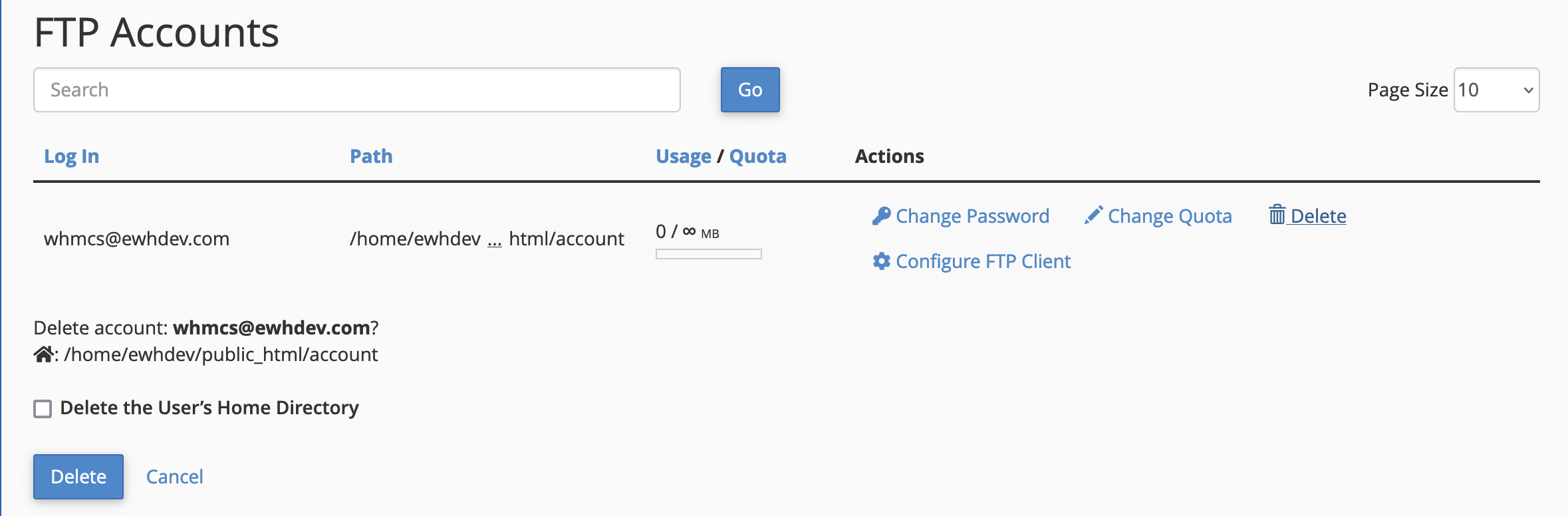 Remove an FTP Account in cPanel