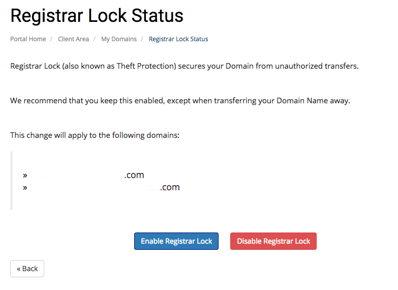Bulk Domain Registrar Lock Screenshot