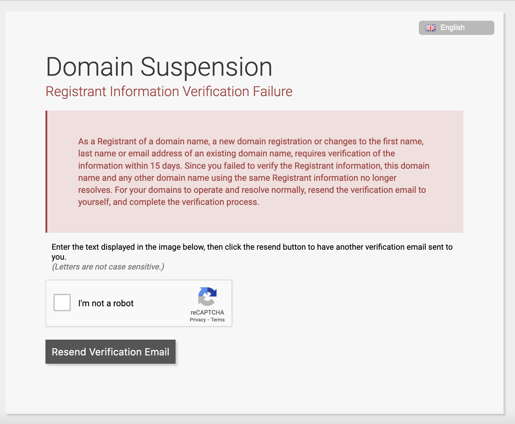 Domain Suspension Notification