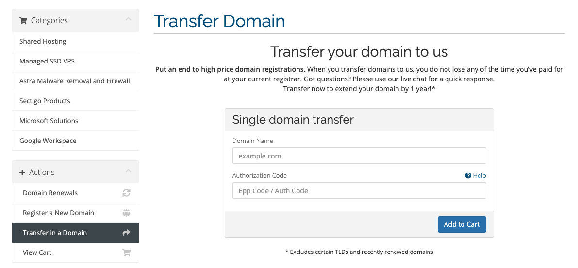 Domain Transfer Screenshot