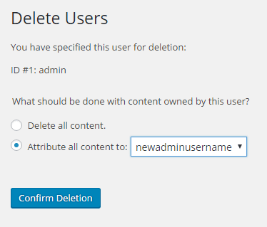 Wordpress User Delete Confirmation Screenshot